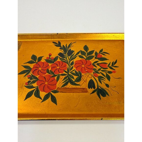 Floral Trinket Tray DIsh Catch All Japanese Laquerware Gold Leaf Hand Painted - Picture 4 of 16